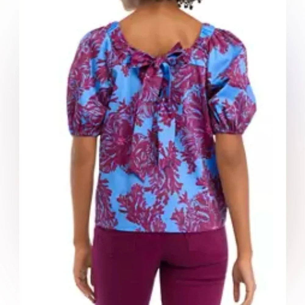 NWT NIB Lilly Pulitzer Torrey Short Puff Sleeve Top Blouse Blue Cherry Bow 16